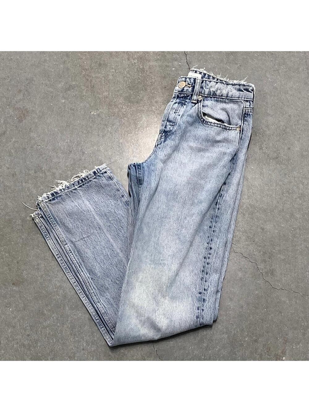 ZARA Blue Distressed Straight Leg Jeans